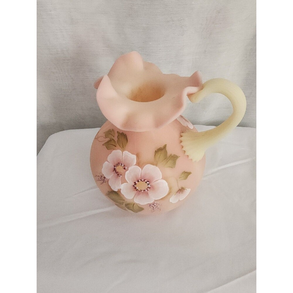 Fenton Burmese Pitcher Handpainted Signed Celebrating 56 Years Bill Fenton